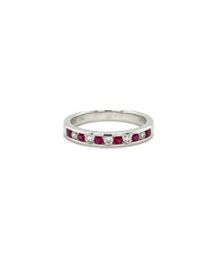18ct White Gold Channel Set Ruby and Diamond 11 Stone Half Eternity Ring