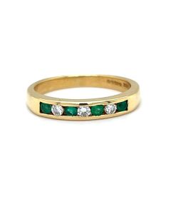 Preowned 18ct Yellow Gold Emerald and Diamond Half Eternity Ring