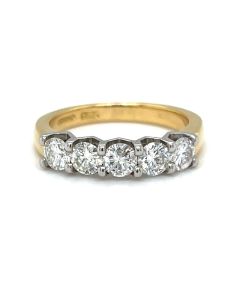  Preowned 18ct Yellow and White 1.11ct Diamond 5 Stone Ring