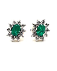 18ct Yellow and White Emerald and Diamond cluster earrings