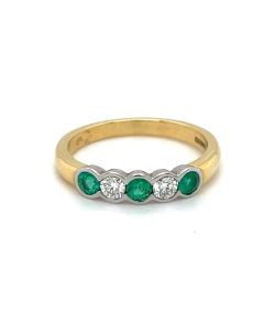 18ct Yellow and White Gold 0.28ct Emerald and 0.19ct Diamond 5 Stone Ring