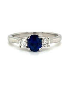 Platinum 0.82ct Sapphire and 0.27ct Diamond 3 Stone Ring