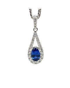 18ct White Gold 0.52ct Sapphire and 0.20ct Cluster Pendant