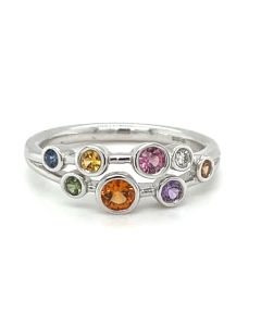 Platinum Mixed Sapphire’s and Diamond 8 Stone ‘Bubble’ Ring