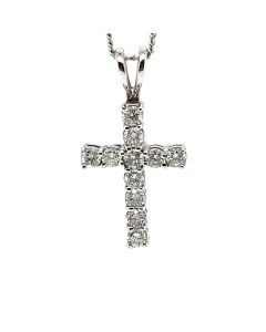 Pre-owned 18ct White Gold 11 Stone Diamond Cross Pendant and chain