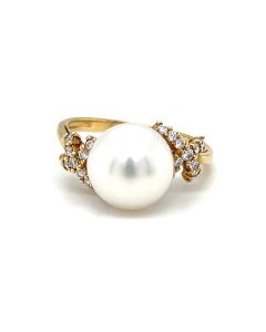 18ct Yellow Gold with Freshwater Pearl and 0.20ct Diamonds Dress Ring