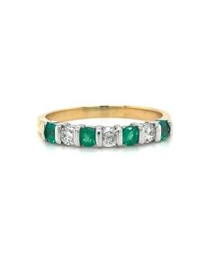 18ct Yellow and White Gold 0.26ct Emerald and 0.21ct Diamond 7 Stone Ring
