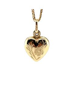 9ct Yellow Gold Small Heart Locket With Engraved Floral Pattern