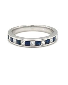 18ct White Gold 0.36ct Sapphire and 0.25ct Diamond 15 Stone Half Eternity Ring