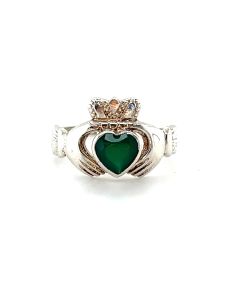 Silver Claddagh with Emerald Ring