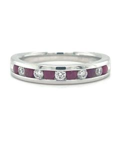 18ct White Gold 0.30ct Ruby and 0.20ct Diamond 11 Stone Ring