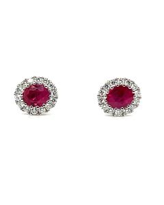 18ct White Gold 0.61ct Ruby and 0.16ct Diamond Cluster Stud Earrings