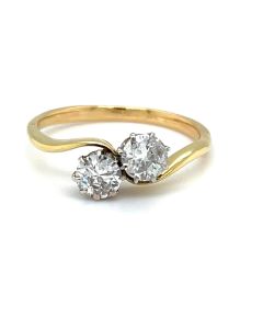 18ct Yellow and White Gold Diamond 2 Stone crossover ring