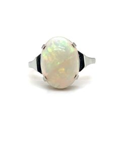 Pre-Owned 9ct Rose and White Gold Oval-Cut Opal Solitaire Ring