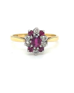 Pre-Owned 18ct Yellow Gold and Platinum Ruby and Diamond Cluster Ring