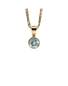 9ct Yellow Gold Aquamarine 5mm Round Rubover Pendant 0.41ct