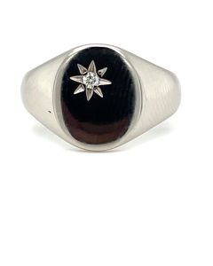 Pre-owned Palladium Diamond oval Signet ring
