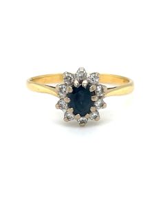 Pre-Owned 18ct Yellow Gold Sapphire and Diamond Cluster Ring