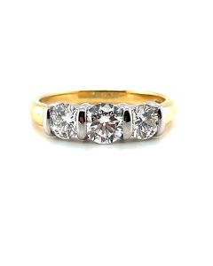 18ct Yellow Gold and Platinum 1.27ct Three-Stone Diamond Ring