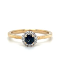 9ct Yellow Gold Sapphire & Diamond Halo Cluster Ring