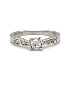9ct White Gold Diamond Solitaire Ring with Diamond set shoulders