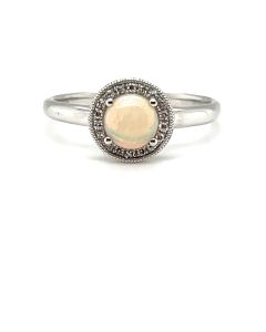 9ct White Gold 0.46ct Opal and 0.06ct Diamond Cluster Ring