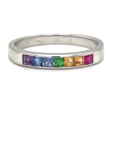 18ct White Gold 0.34ct Multi-Gem Rainbow Half-Eternity Ring