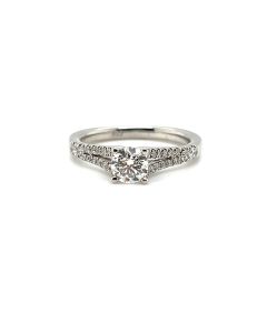 Platinum Diamond split shank solitaire with Diamond shoulders