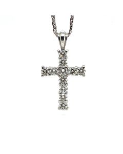 18ct White Gold 1.01ct 11 Stone Diamond Cross Pendant