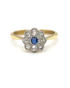 Pre-Owned 18ct Yellow and Platinum Sapphire and 0.28ct Diamond Cluster Ring