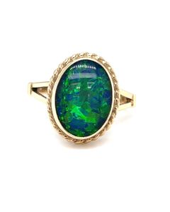9ct Yellow Gold Oval Opal Triplet Dress Ring