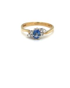 Pre-Owned 9ct Yellow and White Gold Blue Sapphire and Diamond Trefoil Ring