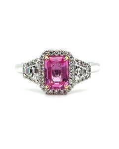 Platinum 1.12ct Pink Sapphire & 0.42ct Diamond Three Stone Cluster Ring