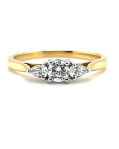 18ct Yellow and White Gold Diamond brilliant and pear cut trinity ring