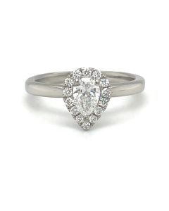 Pre-owned Platinum Certified Pear Cut Diamond Halo Ring