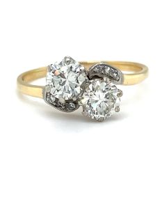 Pre-Owned 18ct Yellow and White Gold 1.41ct Diamond Two-Stone Crossover Ring