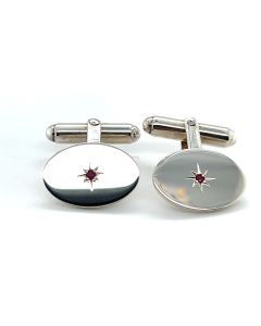 Silver Plain Oval Bar Ruby Cufflinks