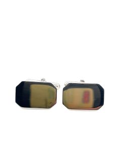 Silver Plain Oblong with Shaped Corner Bar Cufflinks
