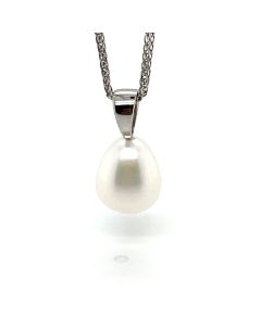 9ct White Gold 9mm Freshwater pearl drop pendant