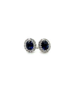 18ct White Gold 0.80ct Sapphire and 0.18ct Diamond Cluster Stud Earrings