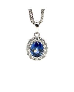 18ct White Gold 0.45ct Sapphire and 0.12ct Diamond Pendant