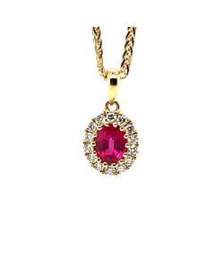 18ct Yellow Gold 0.40ct Ruby and 0.12ct Diamond Cluster Pendant