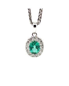 18ct White Gold 0.30ct Emerald and 0.12ct Diamond Cluster Pendant