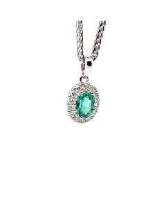 18ct White Gold 0.30ct Emerald and 0.12ct Diamond Cluster Pendant