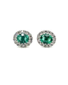 18ct White Gold 0.52ct Emerald and 0.19ct Diamond Cluster Earrings