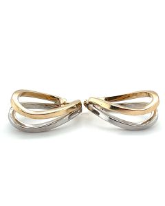 9ct Yellow and White Gold Wave Hoop Earrings