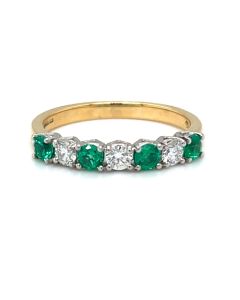 18ct Yellow Gold and Platinum 0.40ct Emerald and 0.29ct Diamond 7 Stone Half Eternity Ring 