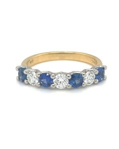 18ct Yellow and Platinum 0.70ct Sapphire and 0.41ct Diamond 7 Stone Half Eternity Ring 