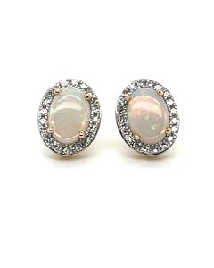 9ct Yellow Gold 0.84ct Opal and 0.15ct Diamond Stud Earrings