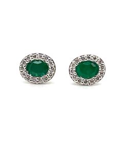 9ct White Gold 0.29ct Emerald and 0.08ct Diamond Cluster Earrings